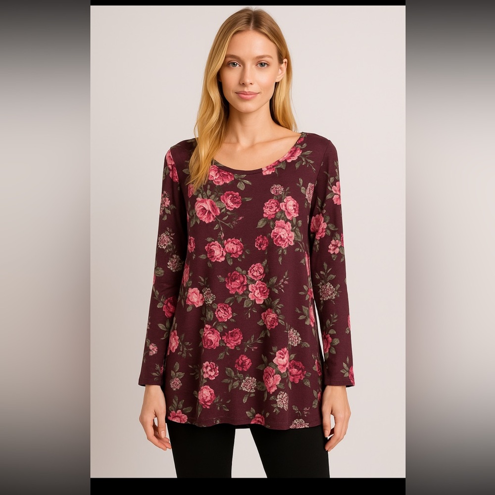 Floral Long Sleeve Top -floral feminine flirty work wear women rose Size XL